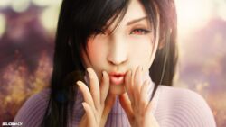 1girls 3d blowing_kiss duckface female female_only final_fantasy final_fantasy_vii final_fantasy_vii_remake kissing light-skinned_female pov pov_eye_contact red_eyes solidsnack tifa_lockhart wholesome