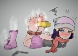 anger_cloud angry barefoot blush bondage boots chibi chibi_dawn dawn_(pokemon) female foot_fetish footjob forced hat hypno jyo penis pokemon pokemon_(species) rape rope smelly_feet steam sweat tied_up yellow_penis yellow_skin