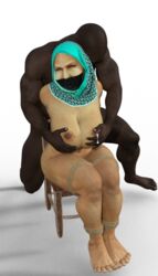 bondage breast_grab chair chubby daz3d gag gagged hijab mature_female tikka