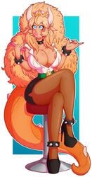 bimbo bimbo_lips bowsette female high_heels horns huge_ass huge_breasts mario_(series) nail_file new_super_mario_bros._u_deluxe nipple_slip open_shirt pantyhose super_crown thick_lips thick_thighs wide_hips wrenzephyr2