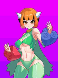 1girls brown_hair clothed clothing cosplay creatures_(company) drunkoak game_freak gardenia_(pokemon) gym_leader looking_at_viewer magenta_background nintendo orange_eyes pokemon pokemon_(cosplay) pokemon_dppt roserade_(cosplay) smile solo solo_female sweat