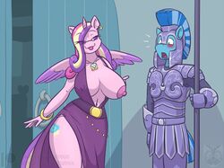 alicorn areola big_breasts blush breasts clothing dress earth_pony equine ethanqix exhibitionism female friendship_is_magic horn horse male mammal my_little_pony nipples piercing pony princess_cadance_(mlp) royal_guard_(mlp) tongue tongue_out wings