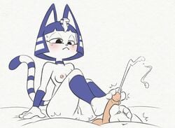 4_toes animal_crossing ankha ankha_(animal_crossing) anthro blush bodily_fluids breasts cum domestic_cat ejaculation feet felid feline felis female foot_fetish foot_play footjob genital_fluids genitals hotbrotkuroi male male/female mammal nintendo nipples nude pussy sex toes video_games