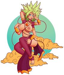 4_arms barefoot djinn dragon_ball dragon_ball_(object) dragon_ball_super earrings genie harem_outfit huge_ass huge_breasts kefla legendary_super_saiyan light_green_hair navel necklace pointy_ears saiyan see-through shounen_jump star-shaped_pupils super_saiyan_2 thick_lips thick_thighs wide_hips wrenzephyr2