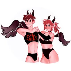 1boy 1girls bulge couple crop_top crossdressing demon demon_boy demon_girl female horns kayesock male reddit underwear wings