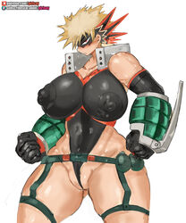 1girls big_breasts blush breasts busty curvy curvy_body female female_bakugou female_only genderswap girlsay huge_breasts katsuki_bakugou large_breasts my_hero_academia nipple_bulge nipples nipples_visible_through_clothing rule_63 simple_background solo spiky_hair thick_thighs thighs tight_clothing tights white_background