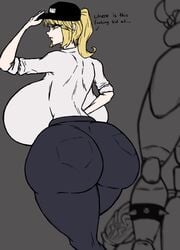 1girls alternate_breast_size ass big_ass big_breasts big_penis blonde_hair breasts breasts_bigger_than_head dialogue english_text female five_nights_at_freddy's five_nights_at_freddy's:_security_breach glamrock_freddy_(fnaf) green_eyes huge_ass huge_breasts huge_cock imminent_sex large_ass large_breasts nirusu no_bra pawg penis robot text uniform vanessa_(fnaf)