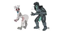 absurd_res animatronic anthro ass balls bent_over bow_tie breath buckteeth canid canine canis clothing digital_media_(artwork) duo female five_nights_at_freddy's five_nights_at_freddy's:_security_breach genitals goon_(goonie_san) goonie-san hi_res human lagomorph leporid machine male male/female mammal open_mouth panting penis rabbit robot scottgames simple_background skinsuit smile surprise surprised_expression teeth thick_thighs tight_clothing tongue tongue_out vanny_(fnaf) video_games white_background white_body wide_eyed wolf