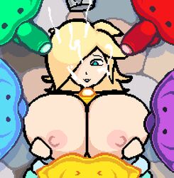 1girls 5boys alternate_breast_size animated big_breasts big_penis blonde_hair blue_eyes breasts cum cum_on_body cum_on_face cum_on_upper_body ejaculation ejaculation_between_breasts female gif hair_over_one_eye huge_breasts large_breasts large_penis long_hair luma mario_(series) nintendo paizuri penis pixel_art princess_rosalina super_mario_galaxy wonster-chan