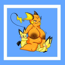 1:1 absurd_res anal anal_sex anthro ass balls big_breasts big_penis breasts digital_media_(artwork) erection female female_penetrated genitals group hi_res huge_breasts male male/female male_penetrating mature_female nintendo nipples nude penetration penis pichu pokémon_(species) pokemon pokemon_(species) pussy raichu raven30_(artist) sex shaded signature simple_background smile tongue tongue_out vaginal_penetration video_games yellow_body