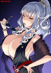 big_breasts bossy_look female goth_girl grey_hair orange_eyes