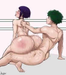 1boy 1girls ahe_gao ass ass_focus back_view black_hair bottom_heavy brunette bubble_ass bubble_butt choker completely_nude_female fat_ass female from_behind fucked_silly half-closed_eyes hand_print huge_ass human izuku_midoriya jozne kyoka_jiro light-skinned_female male male/female maledom motion_blur motion_lines my_hero_academia naked nude pleasure_face punk punk_girl sex short_hair simple_background sitting_on_lap slap_mark spank_marks spanked thick_ass tongue_out vaginal_penetration