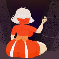 1girls backboob cartoon_network cliff gem_(species) gloves huge_ass justaperson3000 lingerie lips off_colors_(steven_universe) padparadscha_(steven_universe) short_hair shortstack sitting steven_universe stockings tagme waving