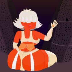 1girls backboob cartoon_network cliff gem_(species) huge_ass justaperson3000 lingerie lips off_colors_(steven_universe) padparadscha_(steven_universe) short_hair shortstack sitting steven_universe tagme underwear waving