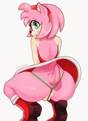 amy_rose ass cameltoe chisana from_behind furry g-string pink_fur pink_hair pussy_wedgie solo sonic_(series) squatting thong wedgie