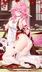 big_ass genshin_impact large_breasts looking_at_viewer looking_pleasured melailai pink_hair yae_miko