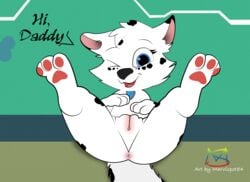 absurd_res anus ass canid canine canis dalmatian domestic_dog english_text female feral genitals hair hi_res husky mammal marvispot84 nickelodeon nordic_sled_dog nude paw_patrol pussy shaded smile solo spitz stormie_(paw_patrol)_oc text