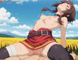 1girls ai_generated big_ass blush busty cowgirl cowgirl_position curvy detailed_background eyes face female female flat_chest fucked_silly heavy heavy_blush hips holding_legs kono_subarashii_sekai_ni_shukufuku_wo! male/female megumin mouth nipple_slip nipples nude open pink pleasure pleasure_face puffy_nipples rough_sex satou_kazuma sex small_breasts solo squeeshyai submissive submissive_female teen teenage_girl teenager thick thighs vaginal_insertion vaginal_penetration vaginal_penetration vaginal_sex wide