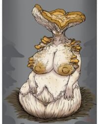 2019 anthro areola big_breasts breasts eyeless female fungi_fauna fungus geier huge_breasts humanoid looking_at_viewer monster monster_girl mushroom nipples nude simple_background smile solo vein voluptuous wide_hips