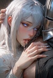 after_sex ai_generated armor armor_plates armored armored_male bedroom bedroom_sex black_dress blue_eyes blush breeding cum cum_in_mouth cum_in_pussy cum_inside cum_on_fingers enchantress female head_grab horny-aspect hugging hugging_another hugging_partner human human_female human_male impregnated impregnation knight knight_armor knight_helmet light-skinned_female light-skinned_male light_skin long_fingernails looking_at_viewer male pleasured pleasured_face pleasured_female pussy satisfied satisfied_look sex soldier sorceress sweat warrior white_dress white_hair