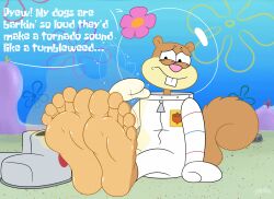 5_toes anthozoan armor benjipaws boots brown_body brown_fur bubble_helmet buckteeth clothing cnidarian coral countershade_feet countershading cowgirl dialogue feet female flower flower_cloud_(spongebob) foot_fetish foot_focus footwear fur furry headgear helmet hi_res humanoid_feet mammal marine musk musky_feet nickelodeon on_model plant plantigrade rodent sand sandy_cheeks sciurid shoes smell smelly smelly_feet soles solo southern southern_accent spacesuit spongebob_squarepants stinky_feet tail teeth toes tomboy tree_squirrel young young_female
