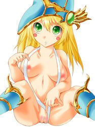 armor blush breasts green_eyes magician's_valkyria nipples pussy yu-gi-oh!