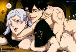 ai_generated big_breasts bite black_clover breasts breasts_out female grabbing_from_behind juanpiamvs nipples noelle_silva open_mouth patreon patreon_username penetration purple_eyes sex sex_from_behind silver_hair subscribestar subscribestar_username tongue_out twintails watermark