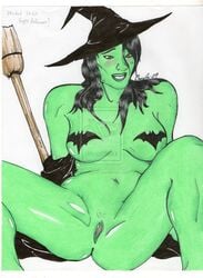 1girls craniusrai elphaba female female_only green_skin only_female pussy real_witch solo solo_female tagme the_wizard_of_oz white_background wicked_witch_of_the_west witch witch_hat