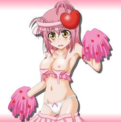 amu_hinamori blush bow_panties brown_eyes cheerleader medium_breasts navel open_mouth pink_hair pom_poms shugo_chara tagme takumi_(rozen_garten) visor wardrobe_malfunction