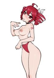 1girls 2d 2d_(artwork) absurd_res ahoge alternate_version_available areolae arm_tattoo belly big_breasts blush blushing breasts choker curvy curvy_female curvy_figure female female_only g-string gurumo hair_ornament hairbow kasane_teto large_breasts lips midriff naked nipples no_bra panties perky_breasts petite petite_body petite_female posing red_eyes red_hair shiny_skin simple_background slim_girl slim_waist solo solo_female synthesizer_v tattoo thick_thighs thighs thong tilted_head twin_drills underwear utau white_background wide_hips