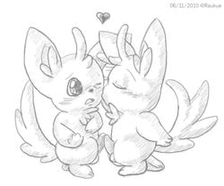 feral fur kissing male male_only minccino monochrome multiple_males nintendo nude penis pokemon pokemon_(species) raukue side_view standing tagme wink yaoi