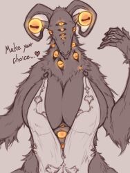 340m/sec absurd_res anthro big_breasts bovid breasts caprine cleavage clothed clothing demon elden_ring_nightreign english_text female fromsoftware goat heart_symbol hi_res huge_breasts libra_creature_of_night looking_at_viewer mammal multi_eye simple_background sketch solo text
