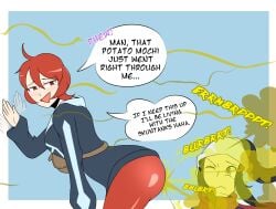 akari_(pokemon) arezu_(pokemon) black_hair fanning fart fart_cloud fart_fetish farting farting_in_face grey_eyes mrtomato8224 pokemon pokemon_legends:_arceus red_eyes red_hair