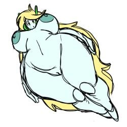 :o ass_visible_through_thighs athletic blonde_hair blush cave_story curly_brace curly_hair curvy doodle floating from_below gigantic_ass gigantic_breasts green_nipples huge_breasts looking_down nsfwoaf robot robot_girl rough_sketch stomach tummy voluptuous