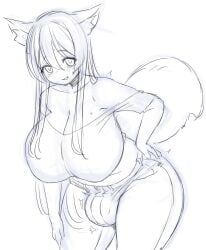 1female 1futa 1girls 2025 aroused black_and_white blush blush bulge bulge_through_clothing erection female female female_only fox fox_ears fox_girl fox_tail futa_only futanario futon_(artist) hand_on_hip huge_breasts huge_cock jeans looking_at_viewer loose_shirt midriff shoulders slim solo solo_female solo_futa throbbing throbbing_bulge