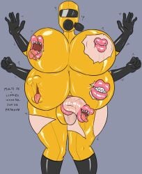 2020 breasts dated futanari hazmat_suit hentai intersex latex lipples multi_arm multi_breast multi_limb mutation penis penis_with_lips ripped_clothes ripped_clothing tagme transformation xxxx52