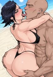 ai_generated arcane_brawler_vi arcane_vi beach blacked cucked_lesbian female french_kiss grabbing_ass league_of_legends league_of_legends:_wild_rift lesbian_conversion lesbian_with_male male muscular muscular_female muscular_male netflix netorare orientation_play tagme vi wall