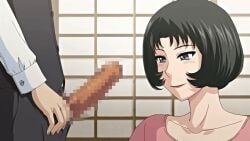 1girls 2020 20s age_difference animated animated blush bob_cut butler female female hitozuma_mitsu_to_niku jewelry large_penis lipstick makeup mature_female okusama_(hitozuma_mitsu_to_niku) older_female_and_younger_male penis queen_bee_(animation_studio) tagme twitching_penis