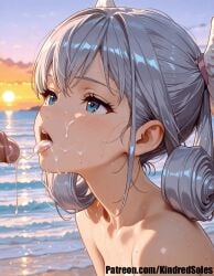 1girls after_oral after_orgasm ai_generated bare_shoulders beach blowjob blue_eyes cum cum_drip cum_dripping cum_in_mouth cum_on_face cum_on_tongue cumshot ejaculation facial fellatio female female_focus just_the_tip kneeling kneeling_oral_position melia_antiqua open_mouth open_mouth outdoor_nudity outdoors penis public public_nudity silver_hair sunset upper_body upper_body_focus wings wings_on_head xenoblade_(series) xenoblade_chronicles_(series)