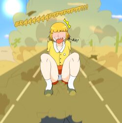 blonde_hair fart fart_cloud fart_destruction fart_fetish farting huge_fart legs_apart mrtomato8224 oc original_character panties