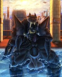 absurd_res alligator alligatorid anal anal_sex anthro avian balls big_hands big_penis big_tongue bird bodily_fluids corvid crocodilian cum danzer_(reptilligator) digital_media_(artwork) dragon duo genital_fluids genitals hi_res humanoid_genitalia humanoid_penis hybrid in_pool khairon_(ewr_115) licking male muscular muscular_male mythological_creature mythological_scalie mythology nude oscine passerine penetration penis penis_size_difference reptile scalie sex shybird size_difference teeth tongue water
