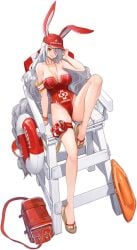 absurdly_long_hair animal_ears azur_lane bag bare_shoulders baseball_cap black_background braid breasts casual_one-piece_swimsuit cg chair choker cleavage collarbone covered_navel cross fake_animal_ears feet female flip-flops full_body grey_hair hair_over_one_eye hat highleg highleg_swimsuit innertube jewelry knee_up large_breasts leg_up legs lifebuoy long_hair looking_at_viewer mole mole_on_body mole_under_eye official_alternate_costume official_art one-piece_swimsuit prinz_heinrich_(azur_lane) prinz_heinrich_(rabbit_on_watch)_(azur_lane) rabbit_ears red_eyes red_headwear red_one-piece_swimsuit sandals simple_background single_braid sitting smile solo strapless strapless_one-piece_swimsuit swim_ring swimsuit thigh_pouch thigh_strap toenail_polish toenails toes tongue tongue_out very_long_hair whistle whistle_around_neck white_hair