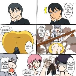 100_kanojo 1boy 3girls ass_crush big_ass big_breasts blue_eyes breasts crushed_by_ass embarrassed embarrassed_female fart fart_cloud fart_fetish fart_torture farting farting_on_another fat_ass female giantess grey_hair hanazono hanazono_hakari komi-san_wa_komyushou_desu komi_shuuko male miniboy mrtomato8224 pink_hair sitting_on_person size_difference smelly sweating sweaty unaware uzaki-chan_wa_asobitai! uzaki_tsuki wide_hips