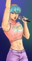 abs armpit_crease armpit_fetish armpits asian baby_(kpop_demon_hunters) baby_saja croptop feminine_male kpop_demon_hunters musk_clouds saja_boys skinny_male smell_fetish sweat sweatdrop wafflesbun