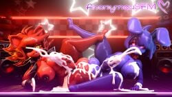 3d_(artwork) absurd_res animatronic anonymousfm anthro balls balls_touching big_breasts big_penis bodily_fluids bonfie_(cryptiacurves) breasts canid canine clothing cum digital_media_(artwork) duo ejaculation erection excessive_cum excessive_genital_fluids eye_patch eyewear fexa_(cryptiacurves) five_nights_at_freddy's fox fredina's_nightclub futanari genital_fluids genitals hair herm hi_res hook hook_hand humanoid_genitalia humanoid_penis intersex intersex/intersex lagomorph leporid looking_at_viewer lying machine mammal masturbation neon_lights nipples nude on_side open_mouth penis rabbit robot scott_cawthon scottgames smile stage teeth thick_penis thick_thighs wide_hips yellow_eyes
