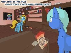 absurd_res alonio ambiguous_gender blue_body blue_eyes bong cleaning_tool dialogue drugs english_text equid equine feather_duster feral floorboards furniture hasbro hi_res horn horse magic male mammal my_little_pony mythological_creature mythological_equine mythology picture_frame pony scroll sofa telekinesis text unicorn wings