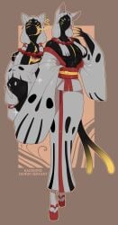 cat_ears cat_tail character_request demon demon_girl dungeons_and_dragons hair_covering_breasts ishton kimono tagme tits_out