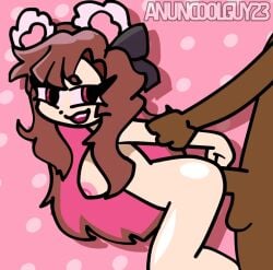 1boy 1girls 2d anuncoolguy23 bear_ears breasts breasts_out brown_hair dani_(polarcubyt) female hair_highlights long_hair naked_female nude_female penis pink_eyes polarcub real_person ribbons roblox roblox_youtuber watermark youtube youtuber