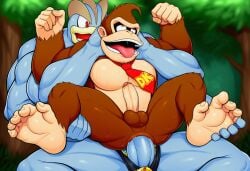 ai_generated anal anal_sex blue_body brown_fur crossover donkey_kong donkey_kong_(series) fighting_type full_nelson gorilla machamp male male/male male_only muscular muscular_male nintendo pokemon pokemon_(species) yaoi