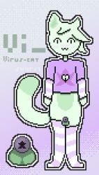 .3 1boy 1femboy 1furry :3 androgynous animal_genitalia blush bra cat_boy cat_ears cat_tail catboy chastity_cage chastity_device cleavage close-up close_up closed_eyes crop_top domestic_cat english_text feline femboy femboy_only flat_chastity_cage full_body fur furry furry_only genitals green_skin hand_warmers hoodie kitsune_tail large_tail male male_only markings one_eye_covered original original_character penis pixel_(artwork) pixel_art purple_clothing self_upload sh4rdz_(artist) small_penis tagme thick thighhighs thighs vi_(sh4rdz) virus